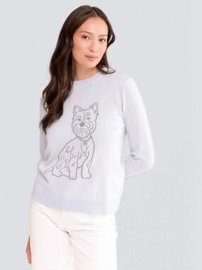 Alashan Cotton Cashmere Koa Westie Pullover Light Blue Rain Dog Animal Sweater